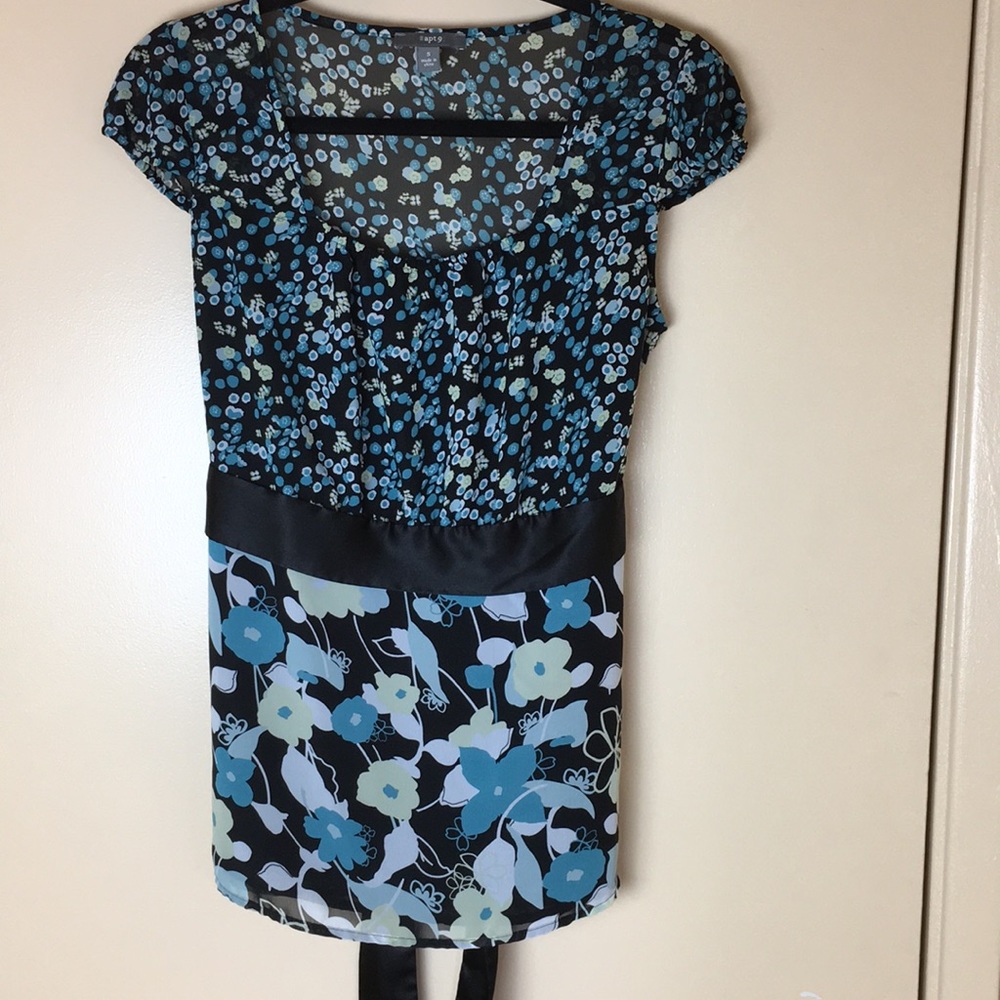 🌙Apt 9 floral, lined top with ribbon waist, S